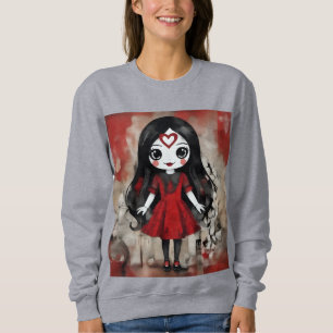 Dunkle Laune – Blasses Mädchen in Scharlachrot Sweatshirt