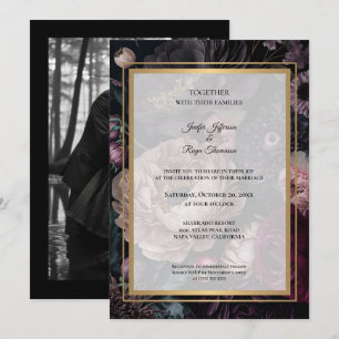 Dunkle, launische Blumen Foto-Gotische Hochzeitsei Einladung