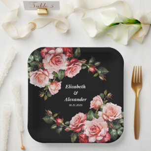 Dunkle, launische rosa und rote Rosen, florale Hoc Pappteller