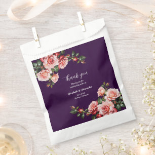 Dunkle, launische rosa und rote Rosen, lila Hochze Geschenktütchen