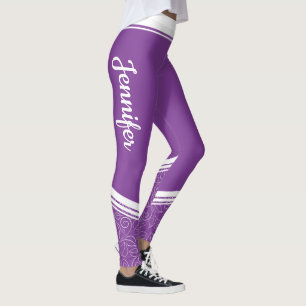 Dunkle Lavendel florale weiße Streifen und Name mo Leggings