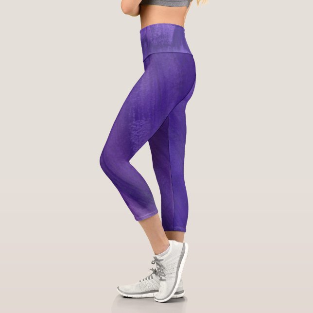 Dunkle lila abstrakte Kunst bemalt Capri Leggings (Links)