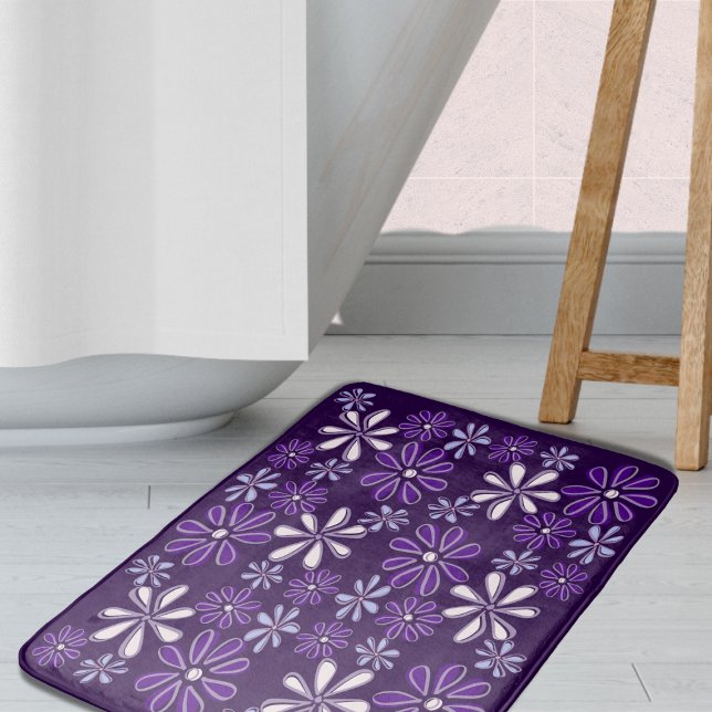 Dunkle Lila Blume Doodle Badematte (Dark Purple Flower Doodle Bath Mat)