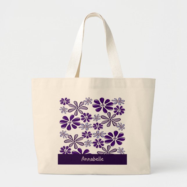 Dunkle Lila Blume Doodle deinen Namen Jumbo Stoffbeutel (Vorne)