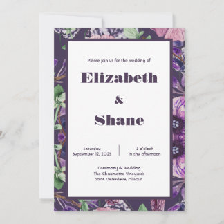 Dunkle Lila Blume Hochzeitseinladung Einladung