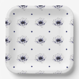 Dunkle lila Blume polka dots botanische Papa Pappteller