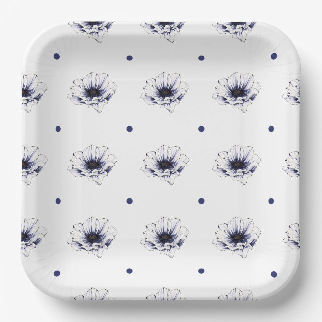 Dunkle lila Blume polka dots botanische Papa Pappteller (Vorderseite)
