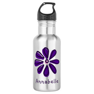 Dunkle lila Blumen Doodle Ihr Name Edelstahlflasche