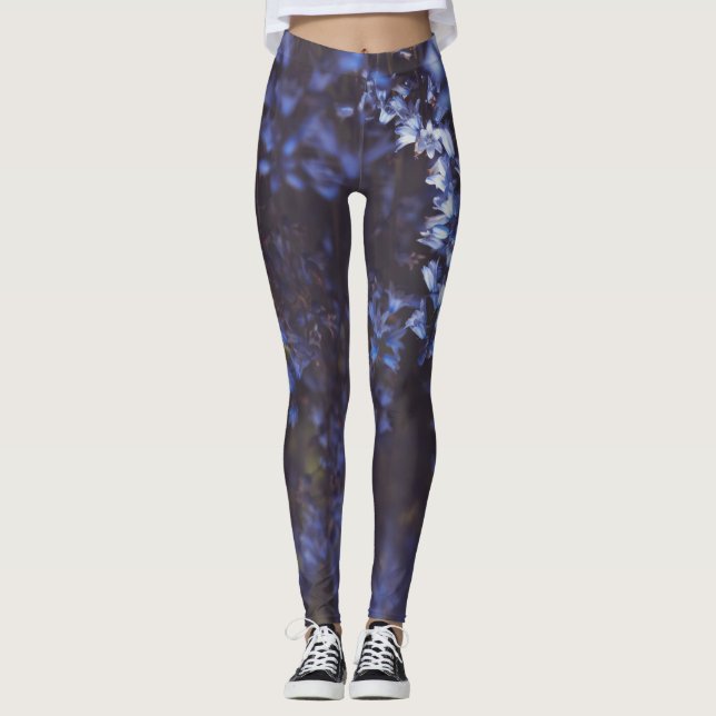 Dunkle Lila Blüten Leggings (Vorderseite)