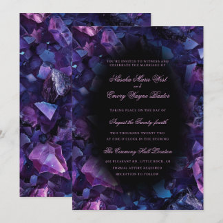 Dunkle Lila Boho Hexenkristalle Schwarze Hochzeit Einladung