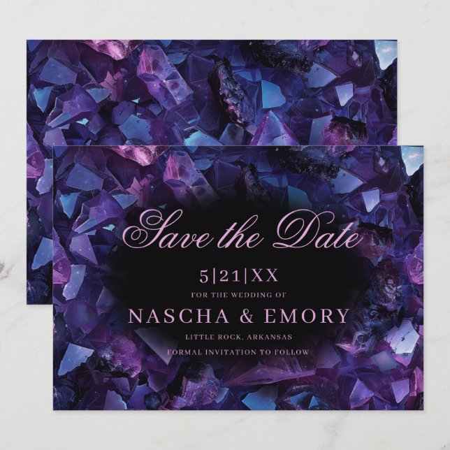 Dunkle Lila Boho Hexenkristalle Schwarze Hochzeit Save The Date (Vorne/Hinten)