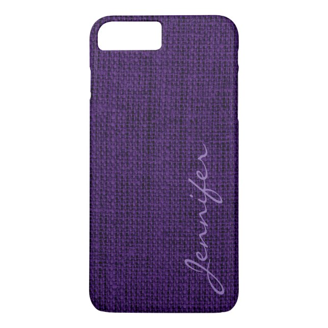 Dunkle Lila Burlap-Rustikale Linse Monogram Case-Mate iPhone Hülle (Rückseite)