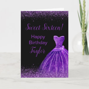 Dunkle Lila Dress Imitate Glitzer Sweet 16 Birthda Karte