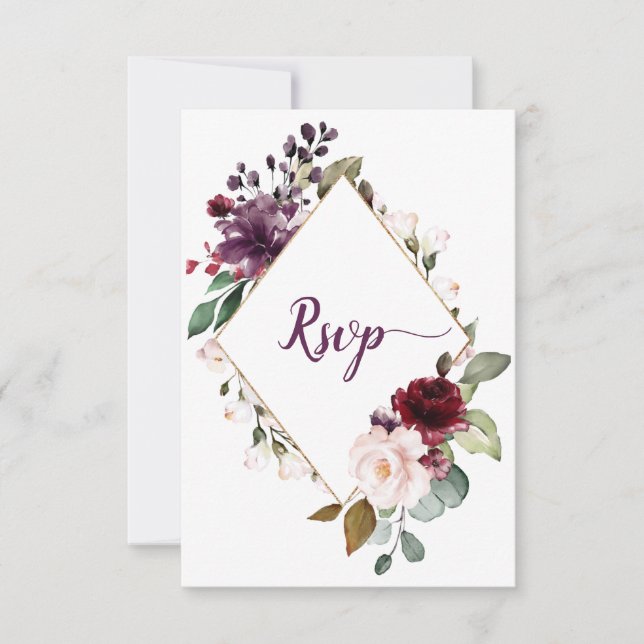 Dunkle Lila dunkle rote Blüte Gerahmte UAWG RSVP Karte (Vorderseite)