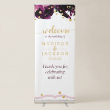 Dunkle Lila Floral Gold Confetti Hochzeit Willkomm
