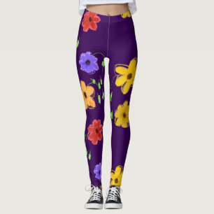 Dunkle Lila Flower Leggings