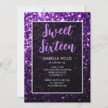 Dunkle lila Glitzern Sweet 16 elegante Schrift