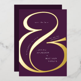 Dunkle Lila Goldverkleidung und Typografie Rett Folieneinladung