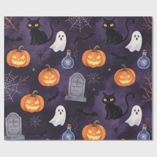 Dunkle lila gruselige Halloween-Ölgemälde Geschenkpapier
