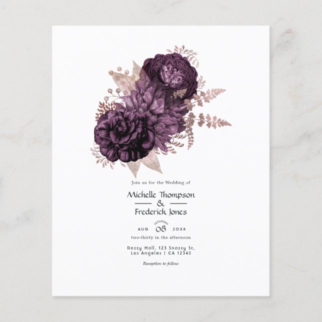 Dunkle Lila Hochzeit und Rose Flyer (Vorne)