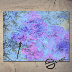 Dunkle Lila Hydrangea Dragonfly Postmark Decoupage Seidenpapier