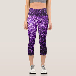 Dunkle Lila Imitate glänzen Glitzer Glitzern Capri Leggings
