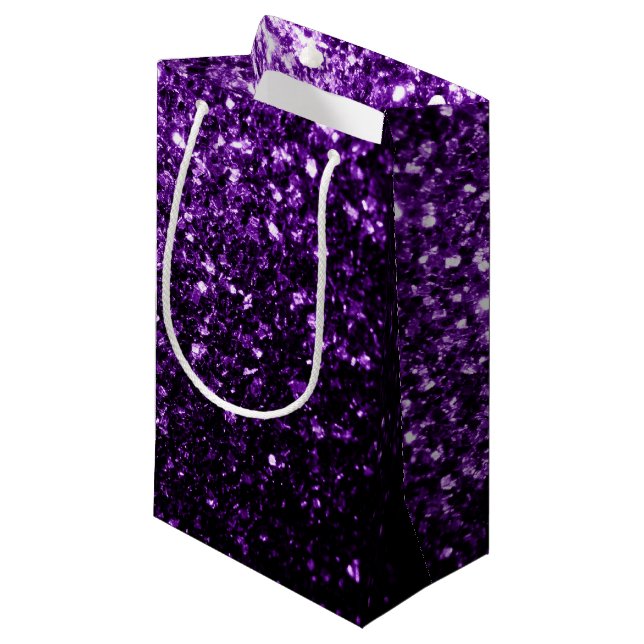 Dunkle Lila Imitate glänzen Glitzer Glitzern Kleine Geschenktüte (Vorderseite Schrägansicht)
