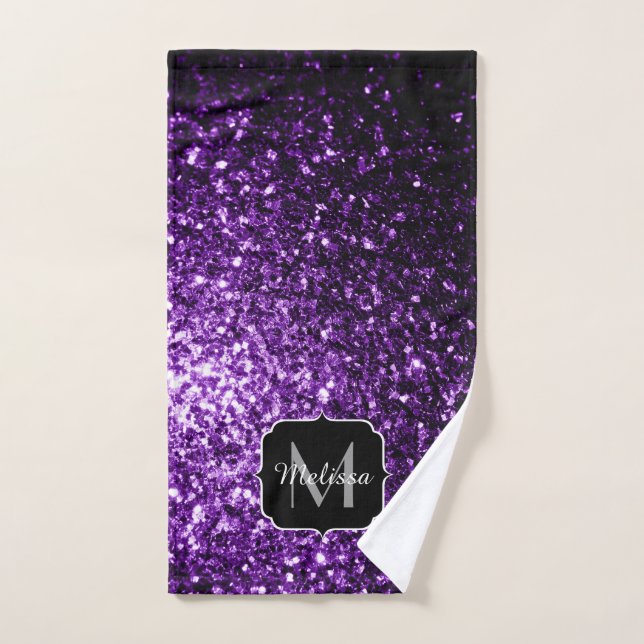Dunkle Lila Imitate glänzen Glitzer Glitzern Monog Badhandtuch Set (Handtuch)