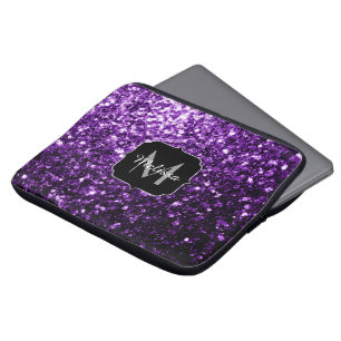 Dunkle Lila Imitate glänzen Glitzer Glitzern Monog Laptopschutzhülle