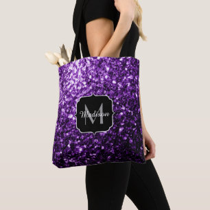 Dunkle Lila Imitate glänzen Glitzer Glitzern Monog Tasche