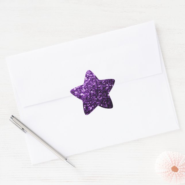 Dunkle Lila Imitate glänzen Glitzer Glitzern Stern-Aufkleber (Umschlag)