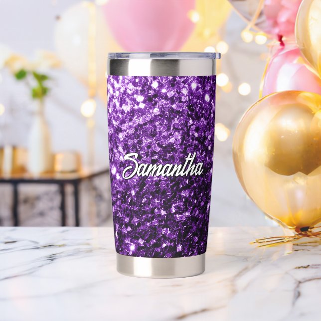 Dunkle lila Imitate Glitzer Glitzern Individuelle  Thermobecher (Bachelor Party)