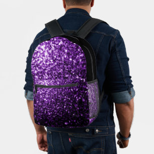 Dunkle lila Imitate Glitzer Glitzern und Schwarz Bedruckter Rucksack