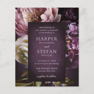 Dunkle lila Kunst-Blumen-Hochzeitseinladung Flyer