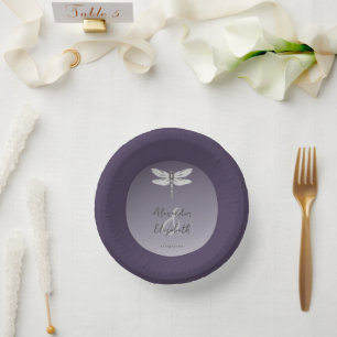 Dunkle Lila Libellenhochzeit Pappteller