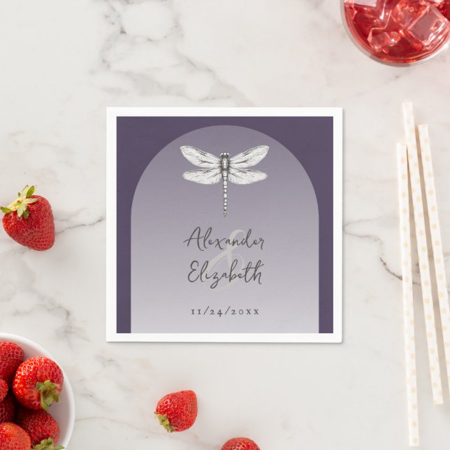 Dunkle Lila Libellenhochzeit Serviette (Beispiel)