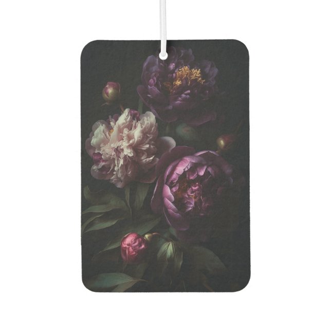 Dunkle Lila Peonies Blume Bouquet Öl Malerei Autolufterfrischer (Vorderseite)