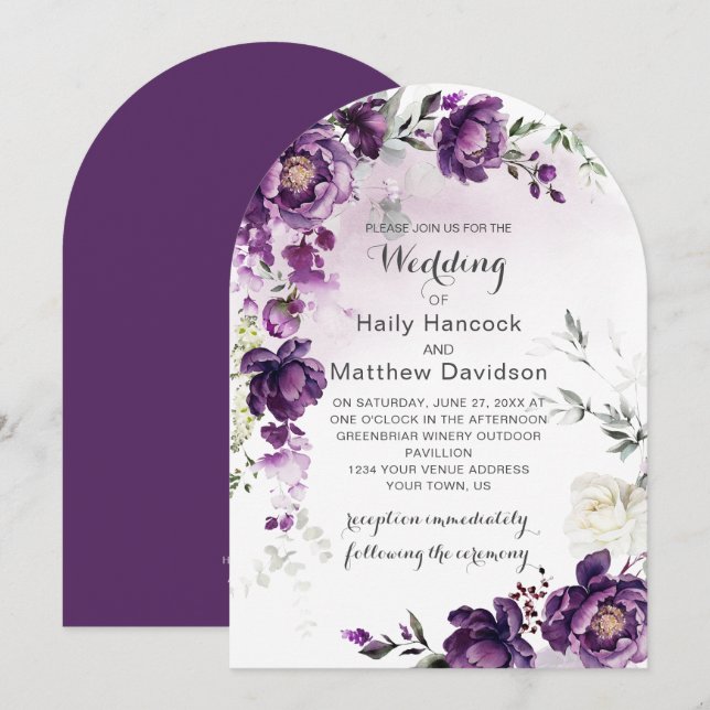 Dunkle Lila Peonies haben Hochzeitseinladung angef Einladung (Vorne/Hinten)