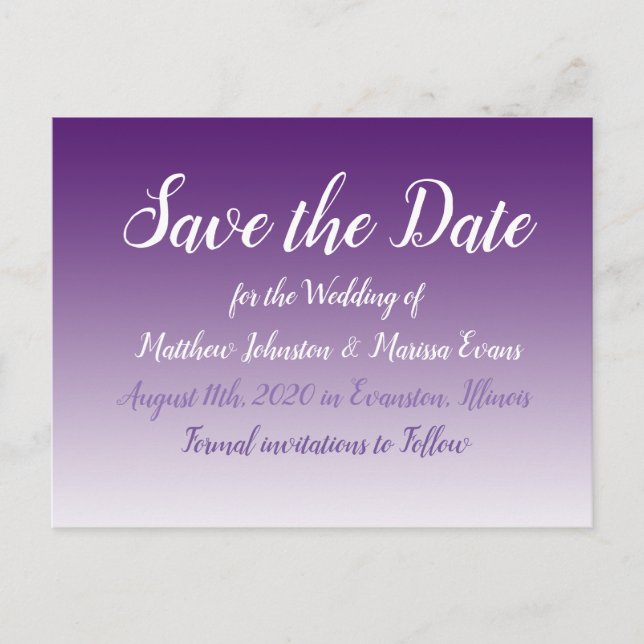 Dunkle Lila Personalisierte Save the Date Postkart Postkarte (Vorderseite)