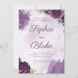 Dunkle Lila Rose Blumengotik Hochzeit Einladung