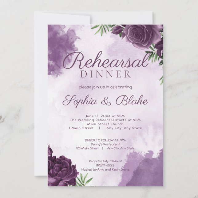 Dunkle Lila Rose Blumengotik Probe Abendessen Einladung (Vorderseite)