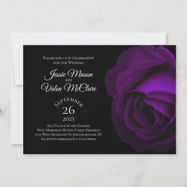 Dunkle Lila Rose Gothic Elegante Hochzeit Einladung (Vorderseite)