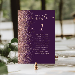 Dunkle Lila Roségold Glitter Hochzeit Tischnummer