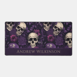 Dunkle Lila Skulls Rose Gothic Schreibtischunterlage