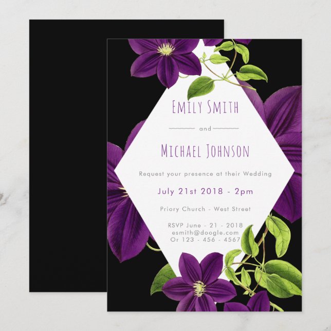 Dunkle Lila Smarald Green Floral Wedding Modern Einladung (Vorne/Hinten)