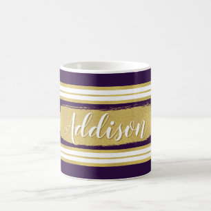 Dunkle Lila Streifen Muster Individuelle Name Kaffeetasse