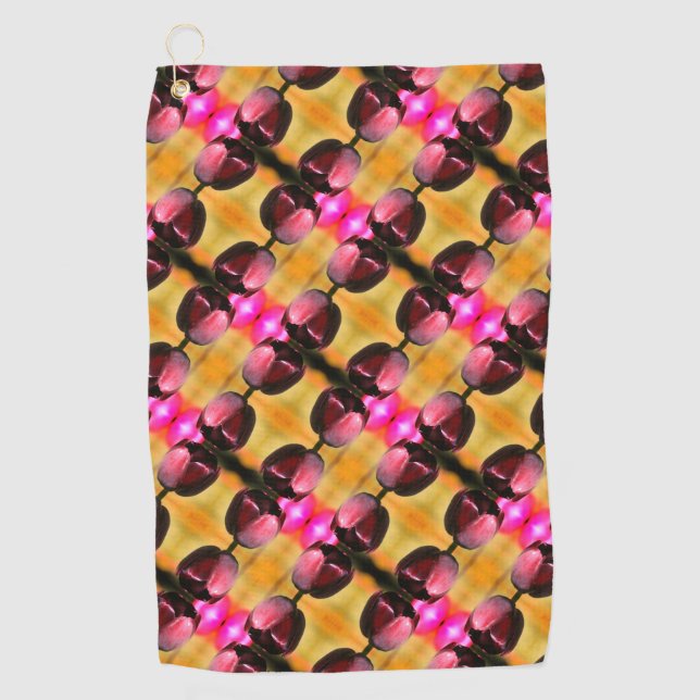 Dunkle Lila Tulip Blume Abstraktes Muster Golfhandtuch (Vorderseite)