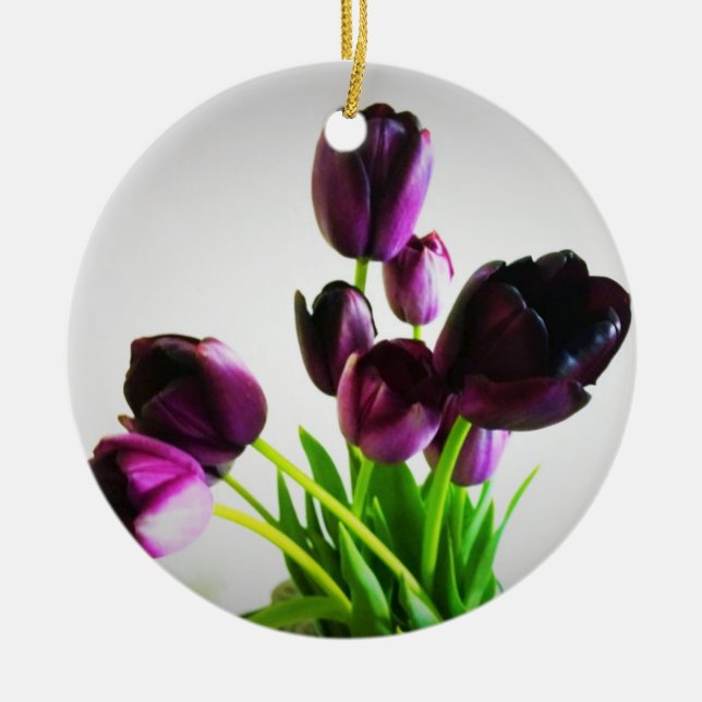 Dunkle Lila Tulips Keramik Ornament (Vorne)