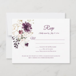 Dunkle Lila und Gold Kontur Rose Weißer Rücken UAW RSVP Karte