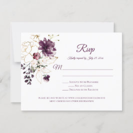 Dunkle Lila und Gold Kontur Rose Weißer Rücken UAW RSVP Karte